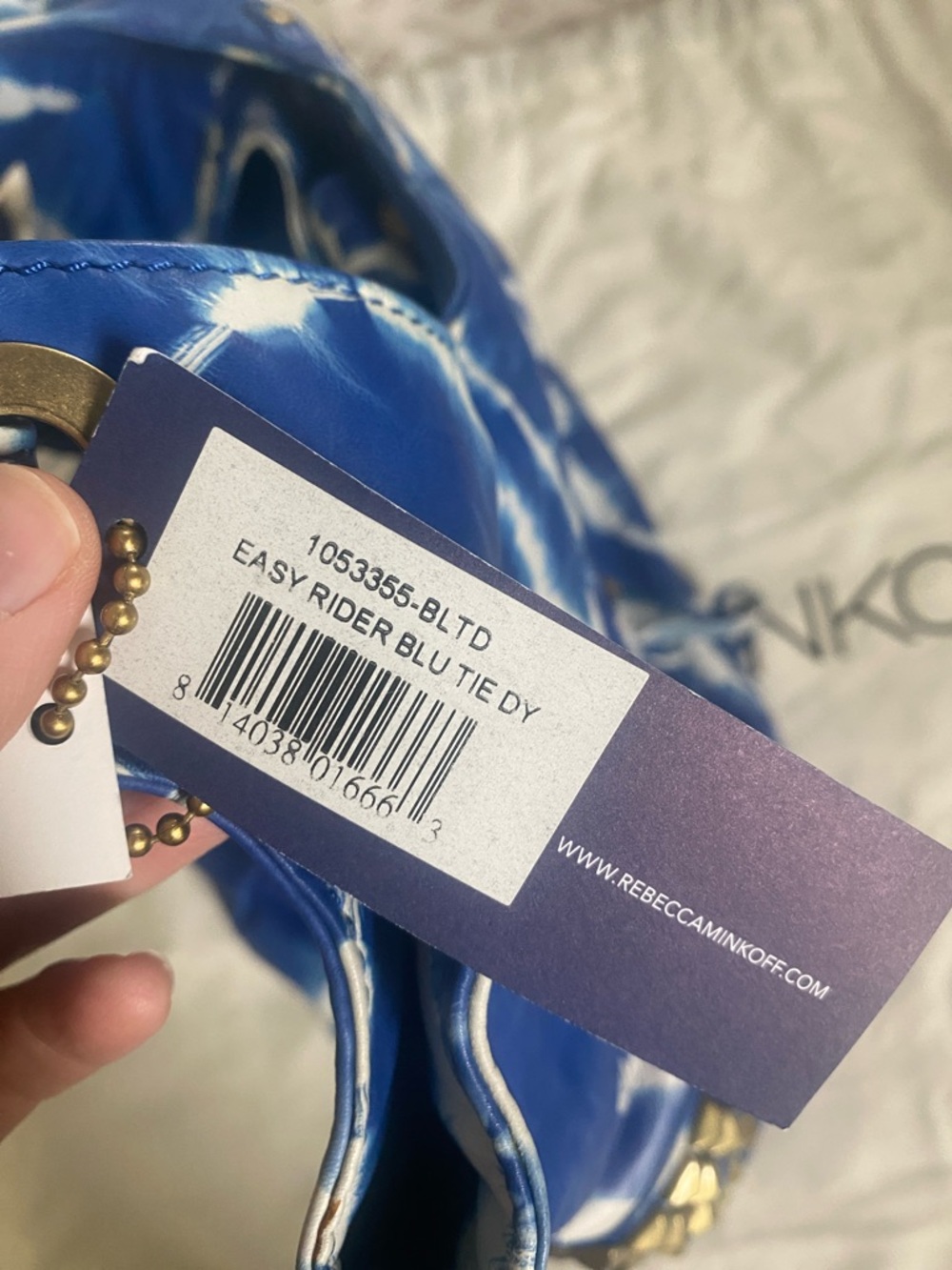 RARE Sample NWT Rebecca Minkoff Easy Rider Blue and White Tie-Dye Hobo Bag - Picture 14 of 16